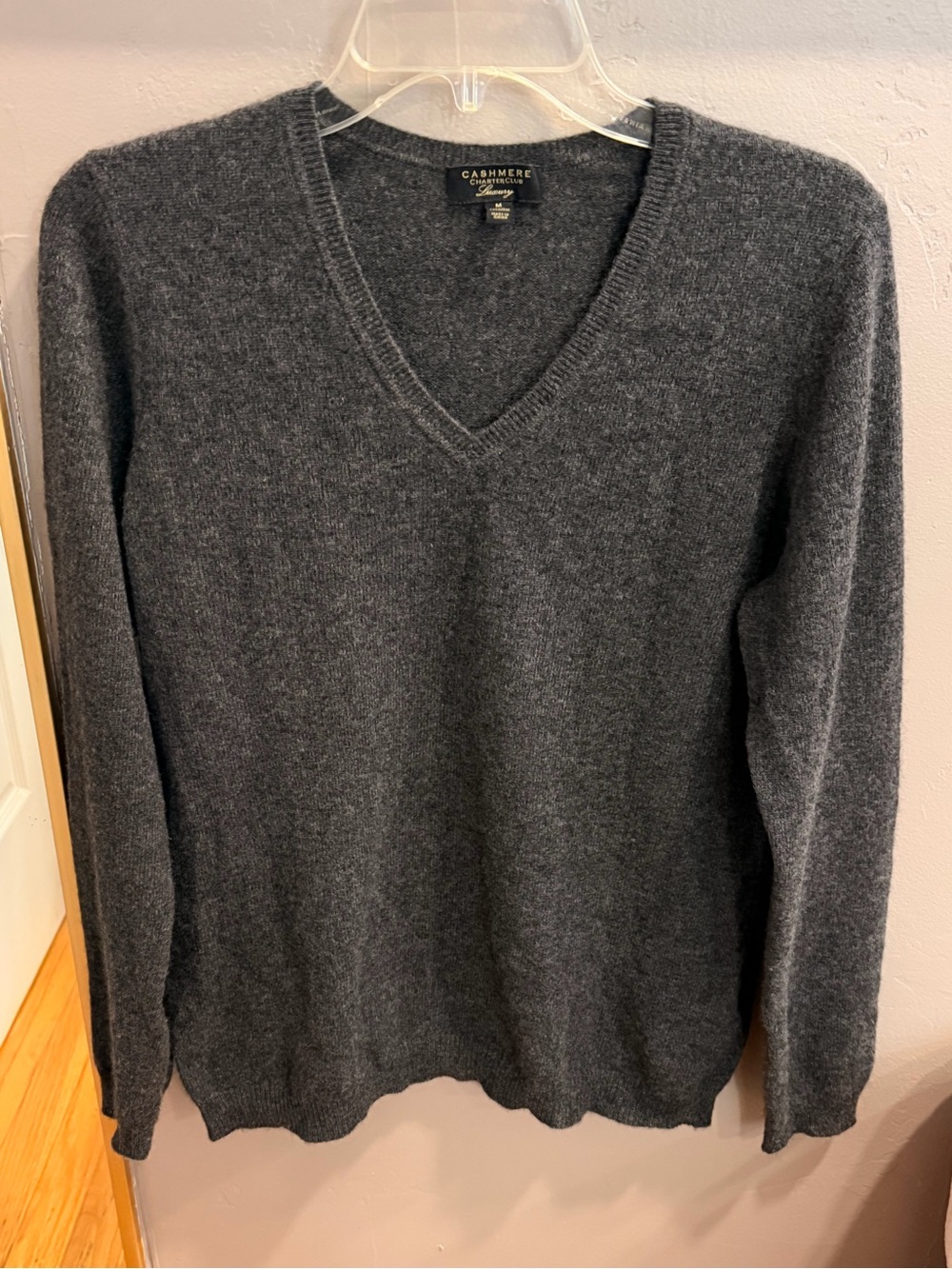 Charter Club Luxury 100% Cashmere Heather Charcoal V-Neck Sweater